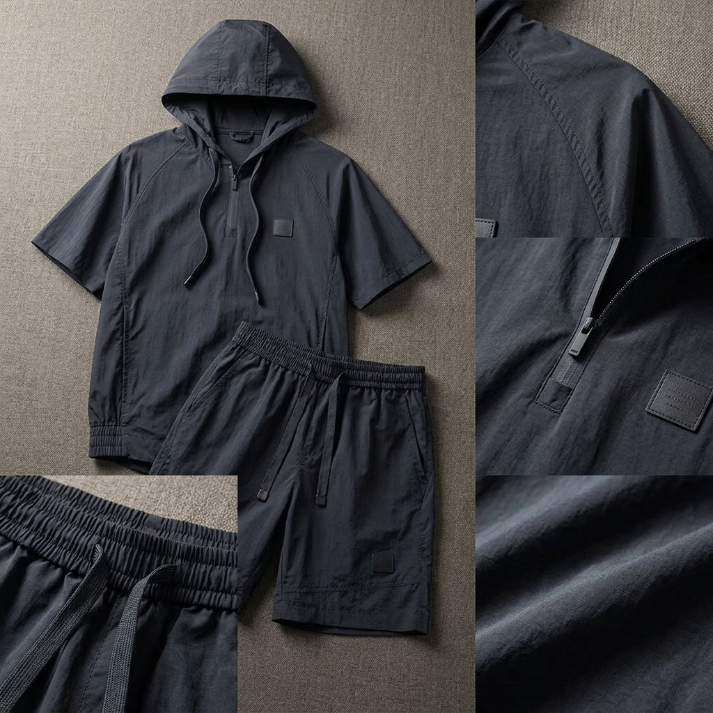 Men's Summer Lightweight Breathable Sun Protection Hooded Short Sleeve Shorts Two-Piece Set Drako™️