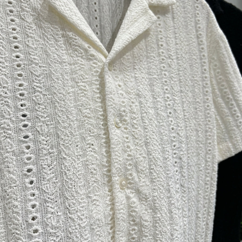 Men's White Hollow Short Sleeve Shirt Drako™️