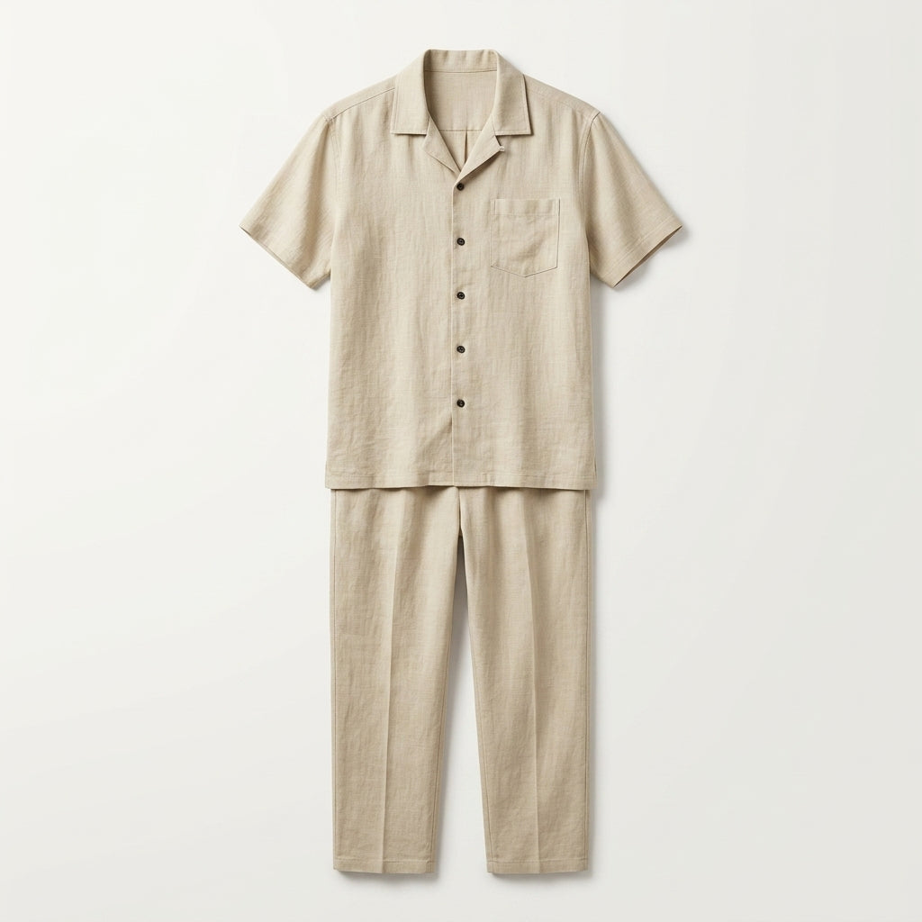 Men's Linen Short-Sleeved Shirt & Long Pants Set Drako™️