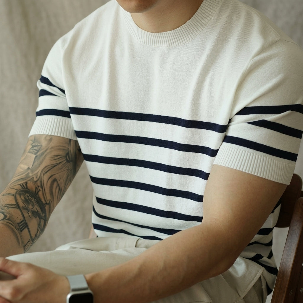Men's Round Neck Striped Knitted Short Sleeve T-Shirt Drako™️