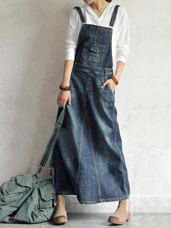 Casual Vintage-Inspired Back Slit Denim Overall Dress Drako™️
