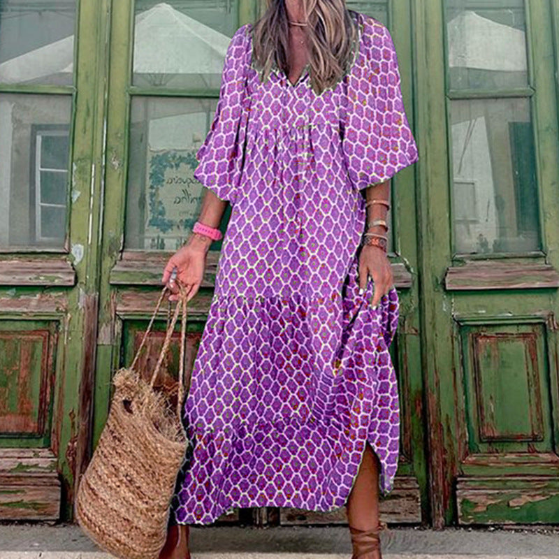 Green vintage bohemian floral printed robe Drako Watches