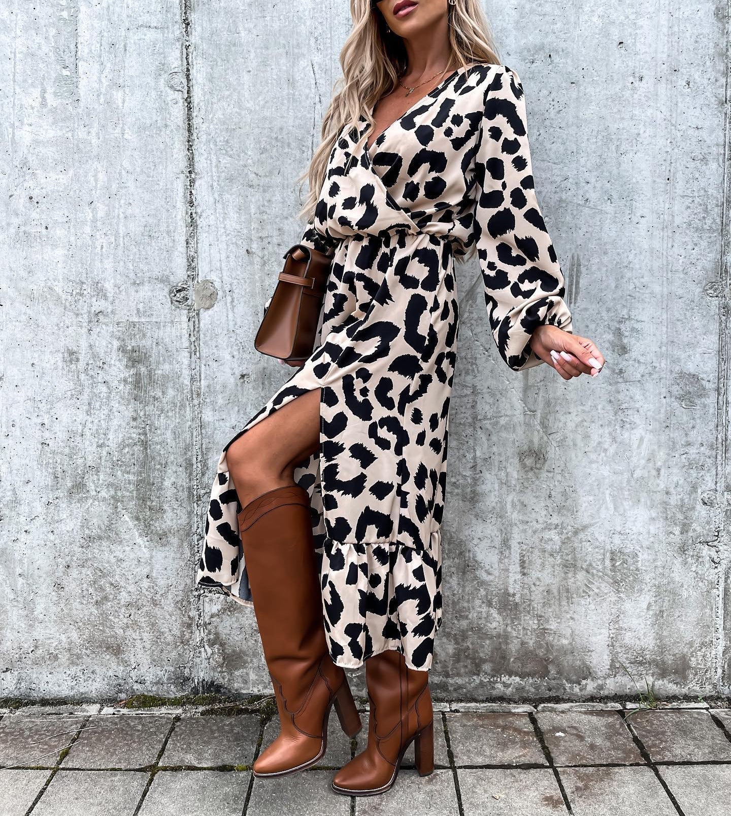 Long printed split leopard dress Drako Watches