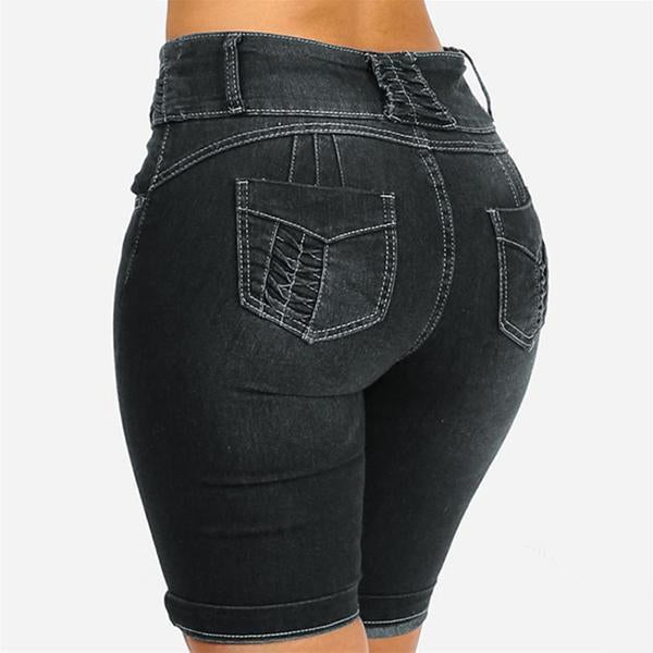 Mid Rise Buttons Stretch Denim Shorts - Clearance Sale Drako™️