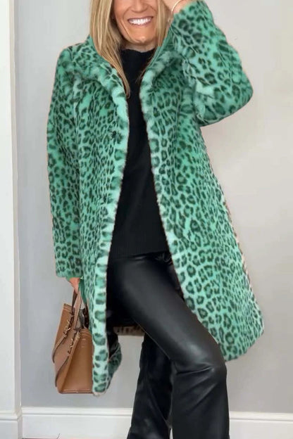 Mid-length Coat with Soft Fur Leopard Print  Drako Watches