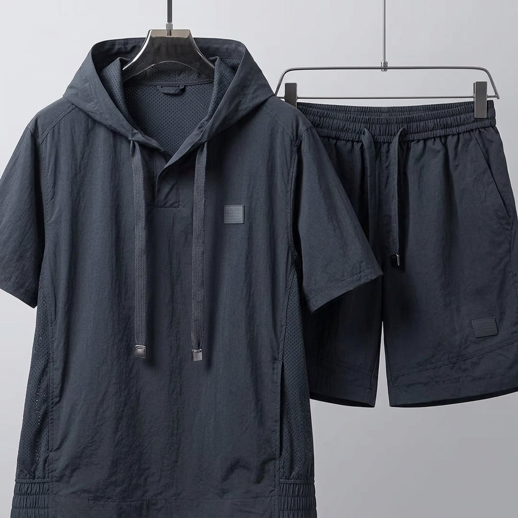 Men's Summer Lightweight Breathable Sun Protection Hooded Short Sleeve Shorts Two-Piece Set  Drako™️