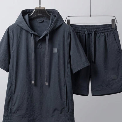 Men's Summer Lightweight Breathable Sun Protection Hooded Short Sleeve Shorts Two-Piece Set  Drako™️