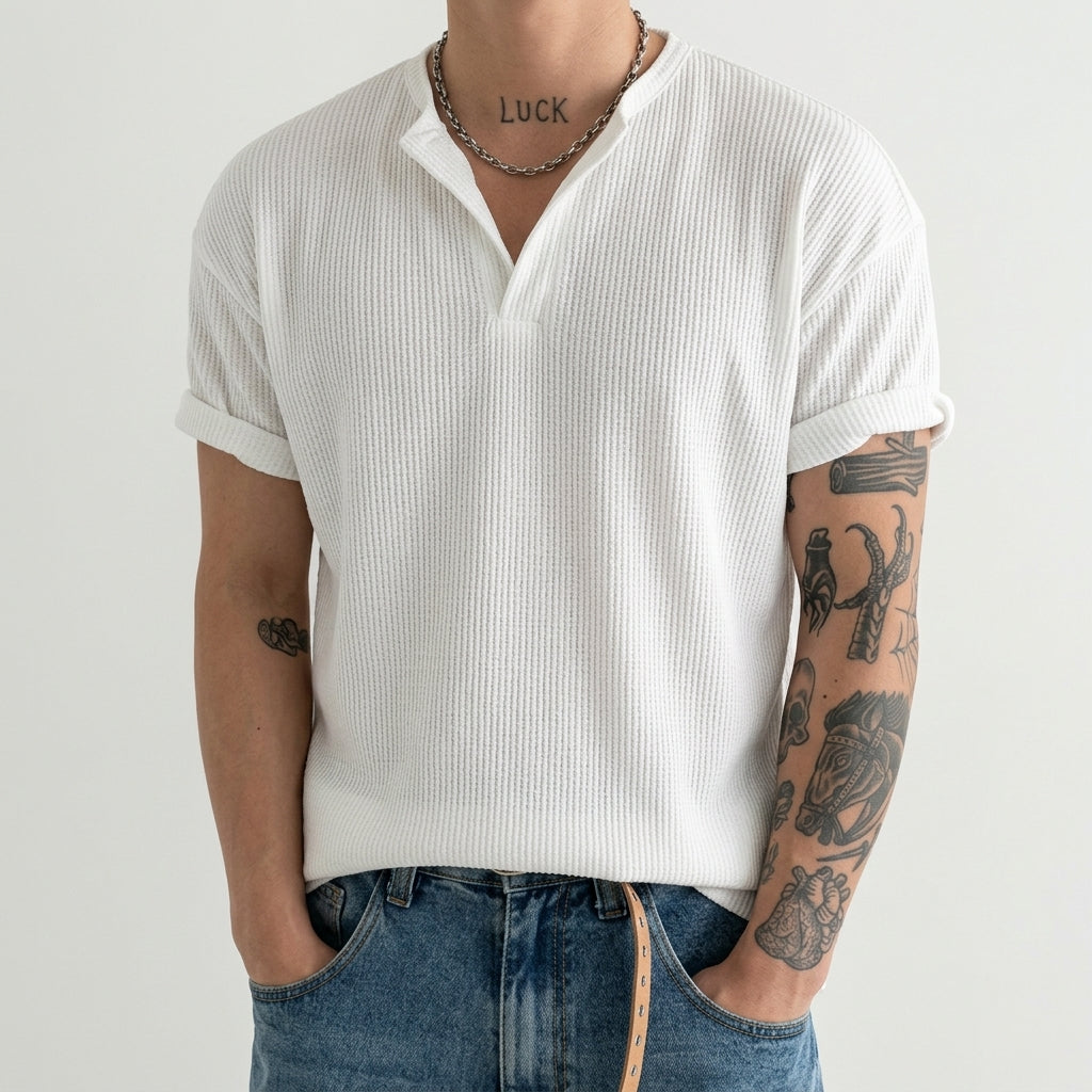 MYQ Men's Henley Short Sleeve T-Shirt  Drako™️