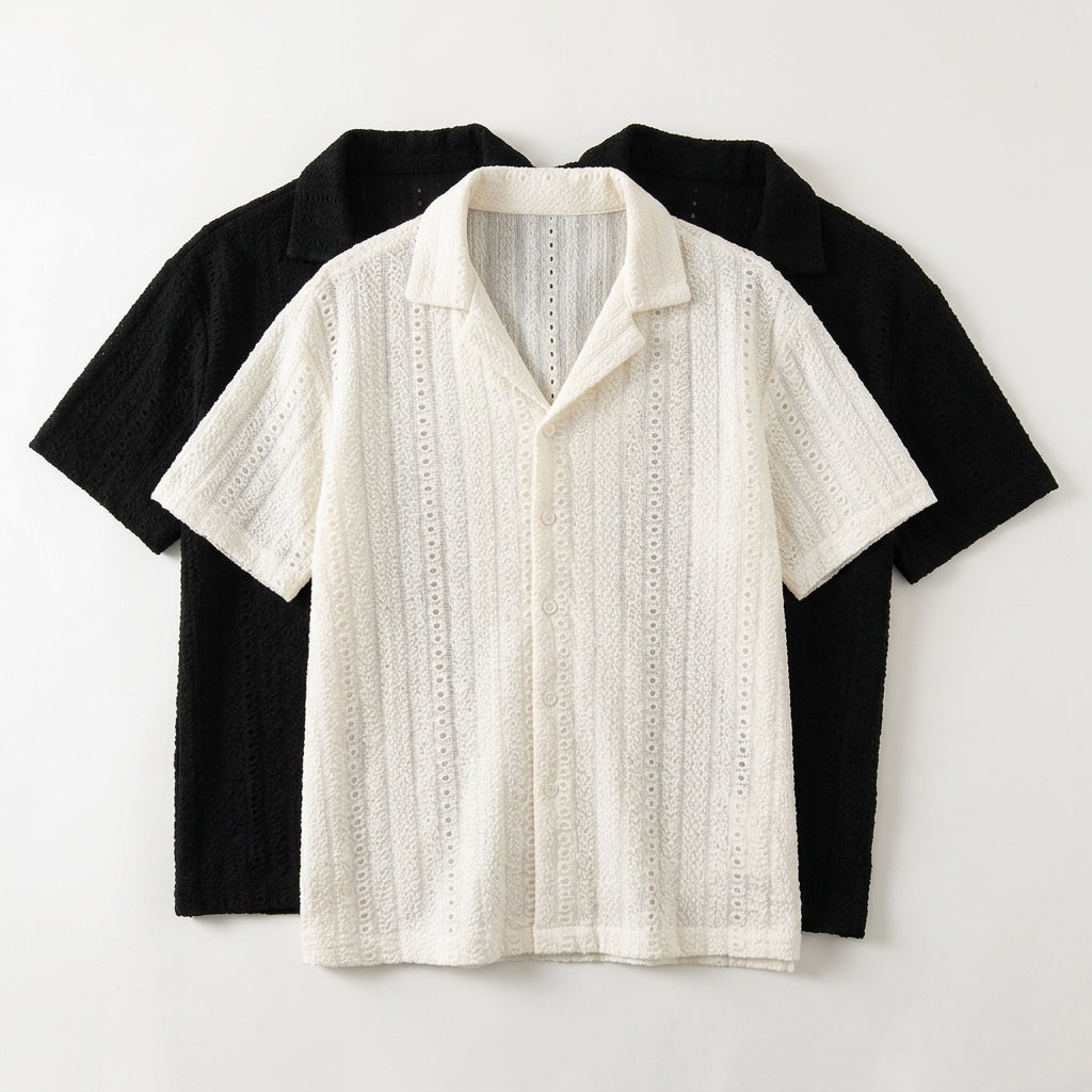 Men's White Hollow Short Sleeve Shirt  Drako™️