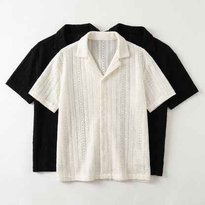 Men's White Hollow Short Sleeve Shirt  Drako™️