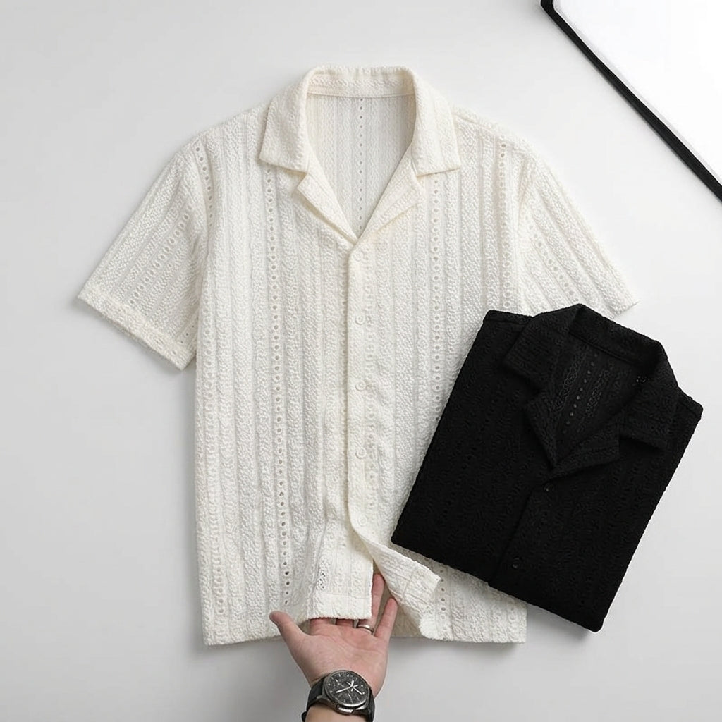 Men's White Hollow Short Sleeve Shirt  Drako™️