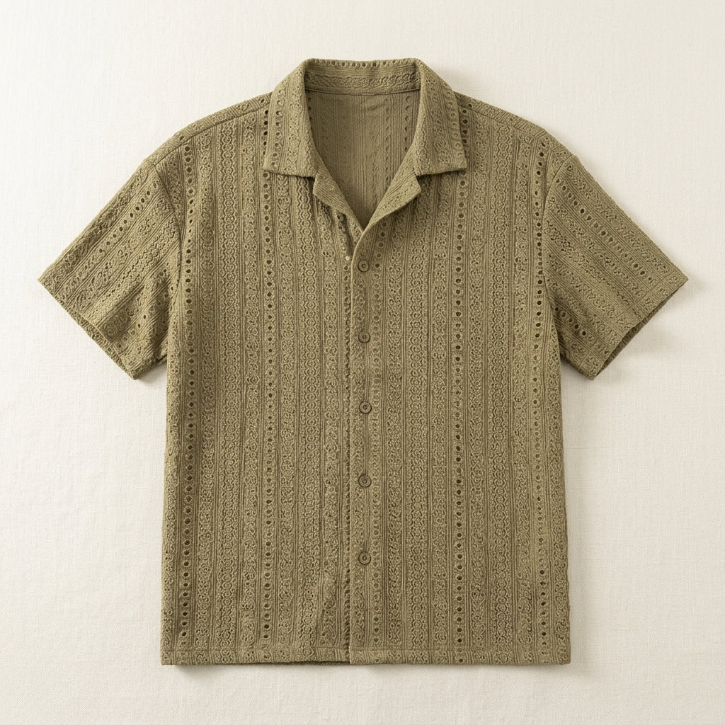 Men's White Hollow Short Sleeve Shirt  Drako™️
