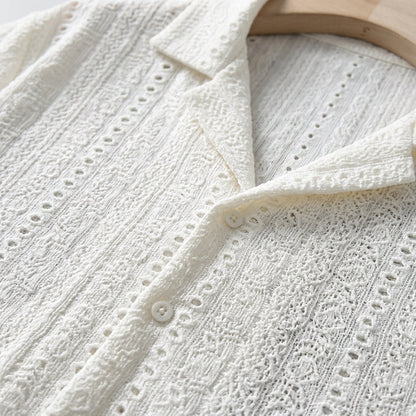 Men's White Hollow Short Sleeve Shirt  Drako™️