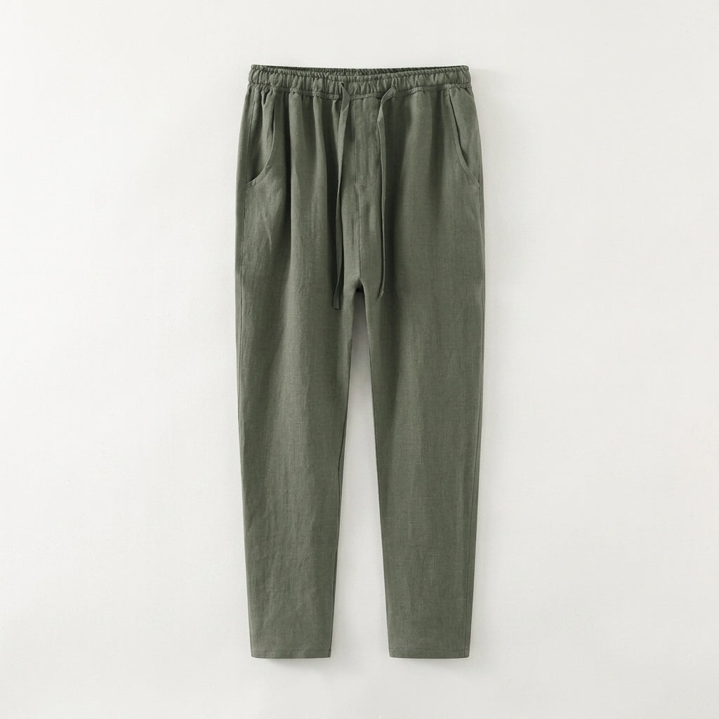 Men's 100% Linen Summer Thin Nine-Point Solid Color Casual Pants Chinese Style Linen Pants  Drako™️