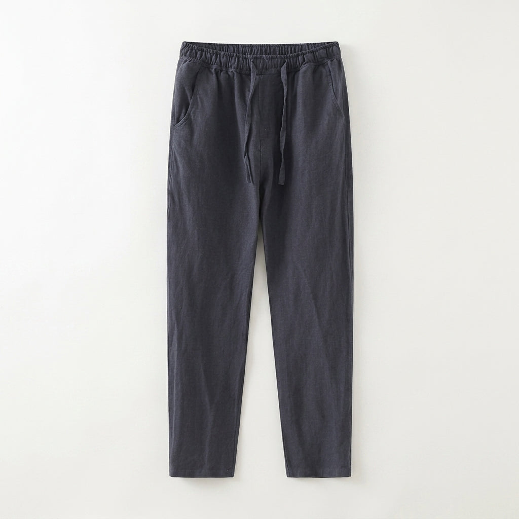 Men's 100% Linen Summer Thin Nine-Point Solid Color Casual Pants Chinese Style Linen Pants  Drako™️