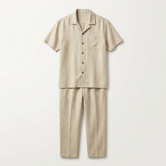Men's Linen Short-Sleeved Shirt & Long Pants Set  Drako™️
