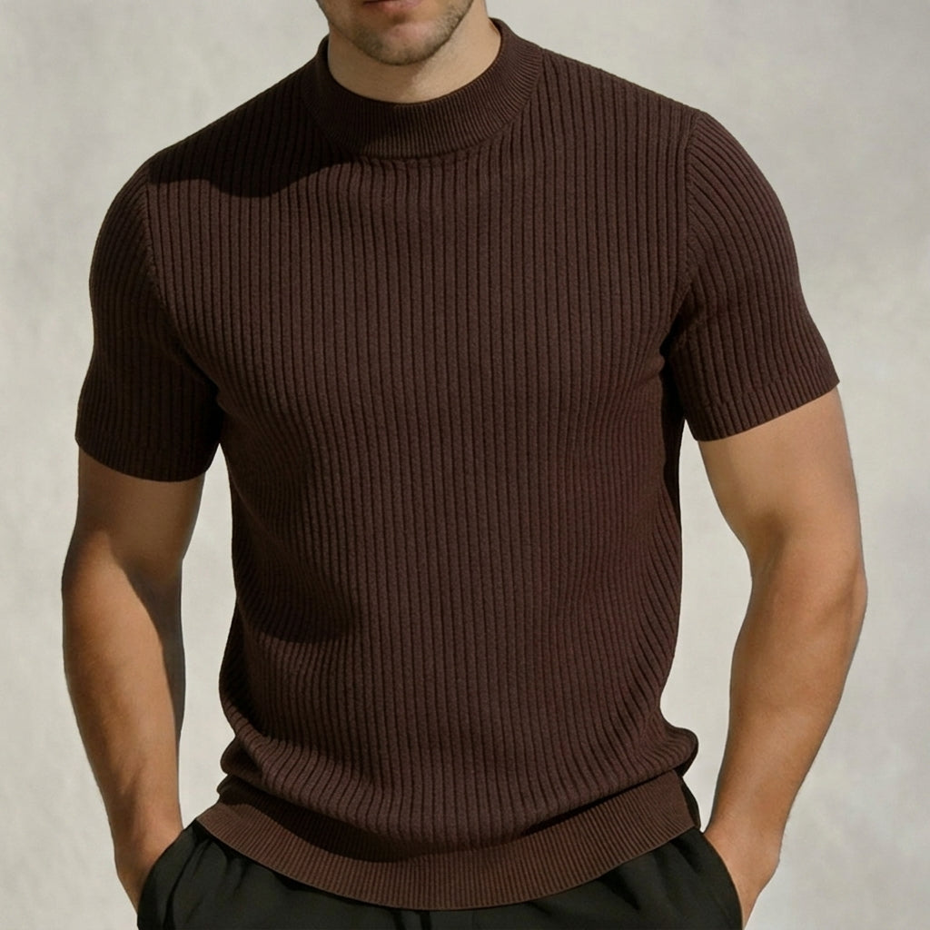 Men's Half-High Collar Striped Ice Silk Knitted T-Shirt  Drako™️