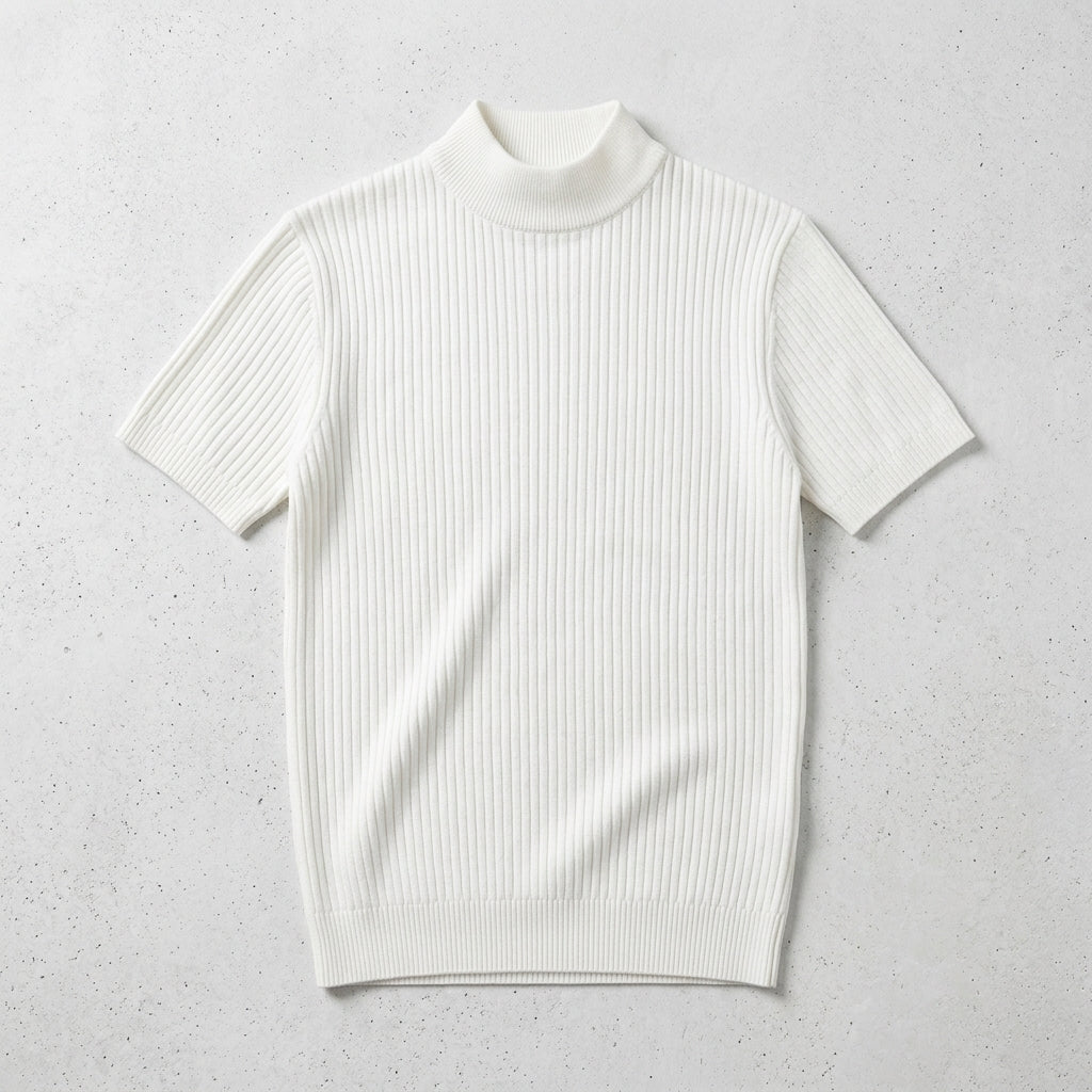 Men's Half-High Collar Striped Ice Silk Knitted T-Shirt  Drako™️