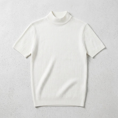 Men's Half-High Collar Striped Ice Silk Knitted T-Shirt  Drako™️