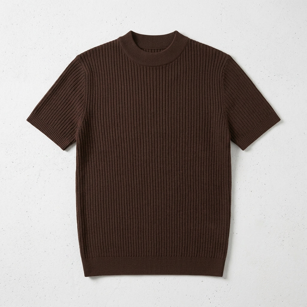 Men's Half-High Collar Striped Ice Silk Knitted T-Shirt  Drako™️
