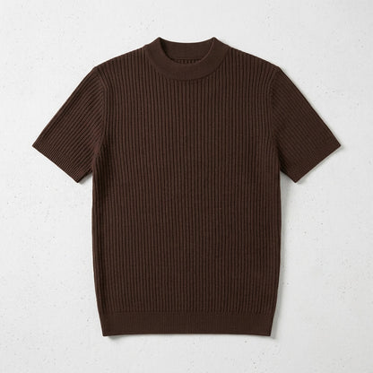 Men's Half-High Collar Striped Ice Silk Knitted T-Shirt  Drako™️