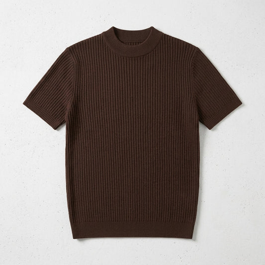 Men's Half-High Collar Striped Ice Silk Knitted T-Shirt  Drako™️