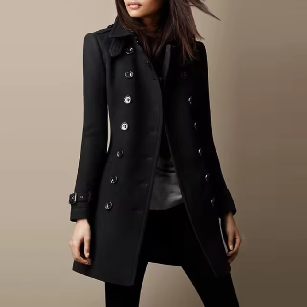 Women's Winter Coat | Double-Breasted Military Style | Soft Natural Fabrics | Warm & Flattering Silhouette  Drako™️