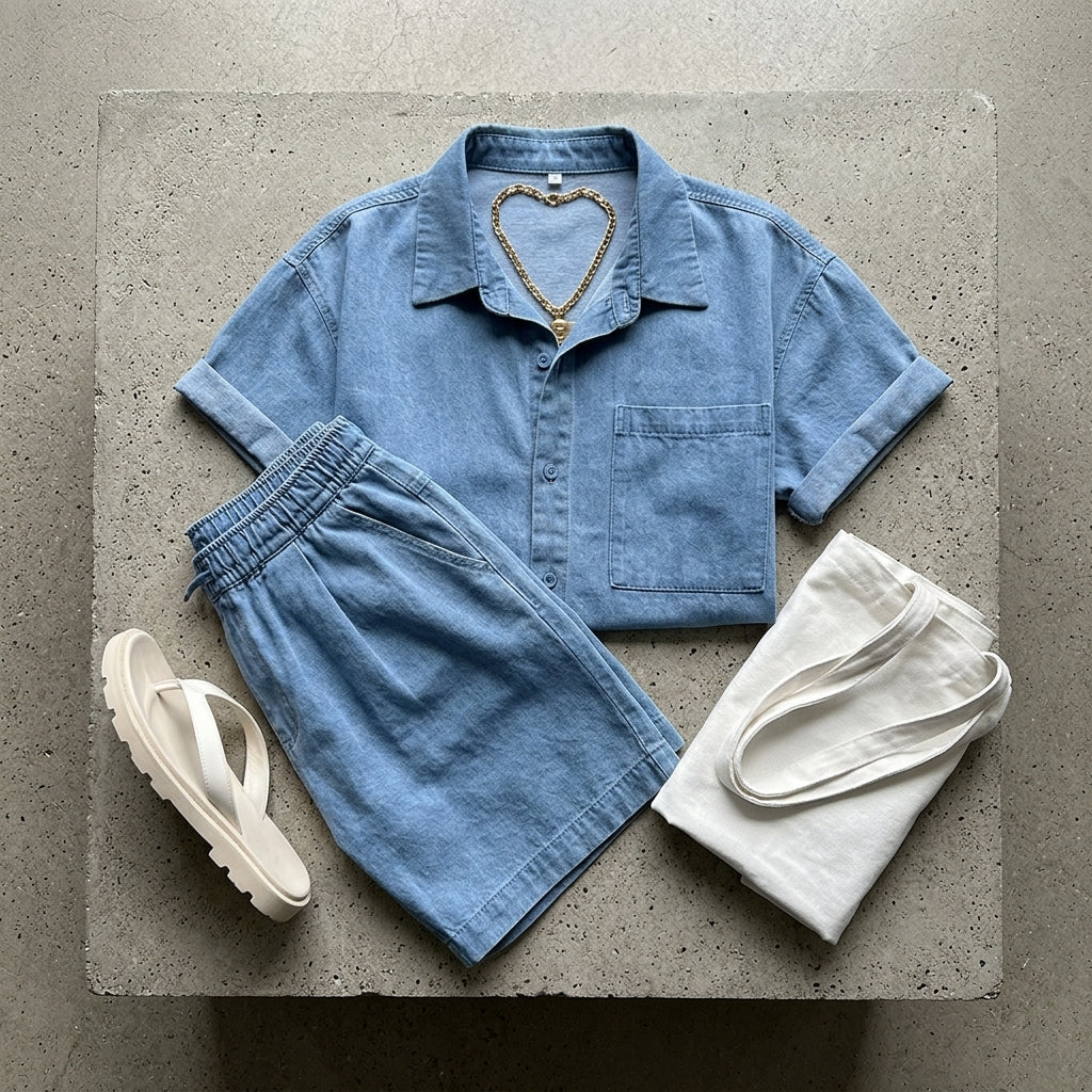 Men's Casual Sports Set Summer New Fashion Shirt Trendy Simple Handsome Short Sleeve Solid Color Thin Shorts  Drako™️