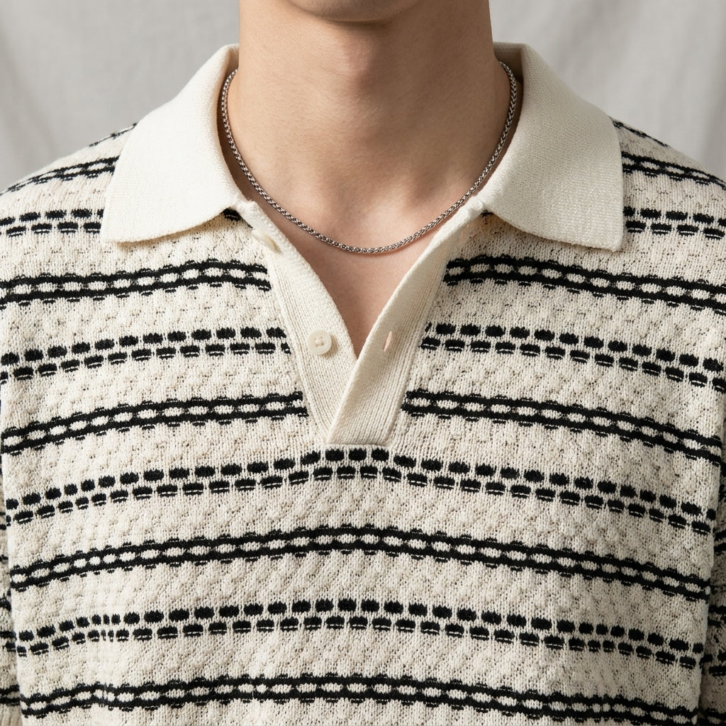 BJ Striped Short-Sleeve Knitted Shirt for Men  Drako™️