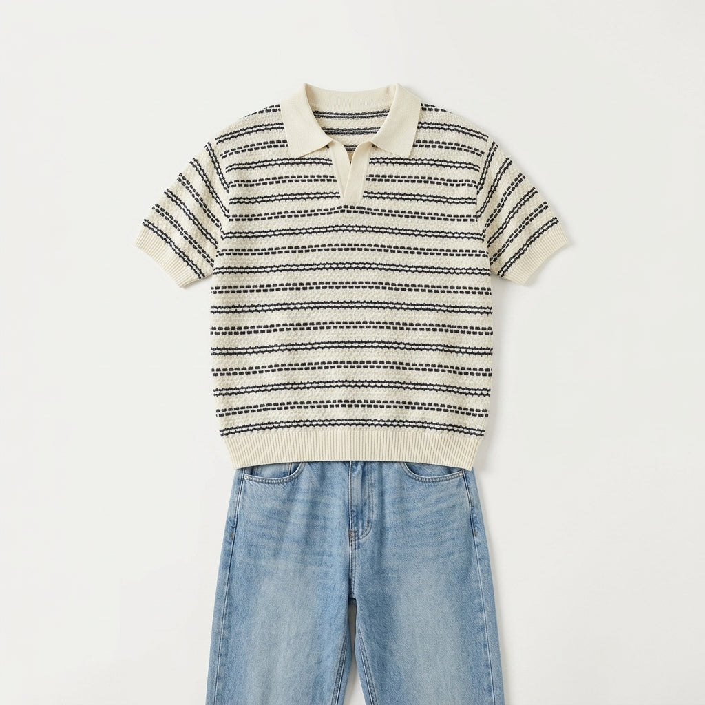 BJ Striped Short-Sleeve Knitted Shirt for Men  Drako™️