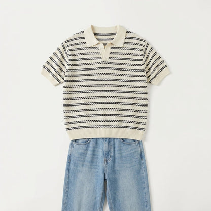 BJ Striped Short-Sleeve Knitted Shirt for Men  Drako™️