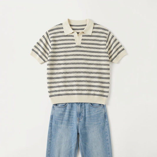 BJ Striped Short-Sleeve Knitted Shirt for Men  Drako™️