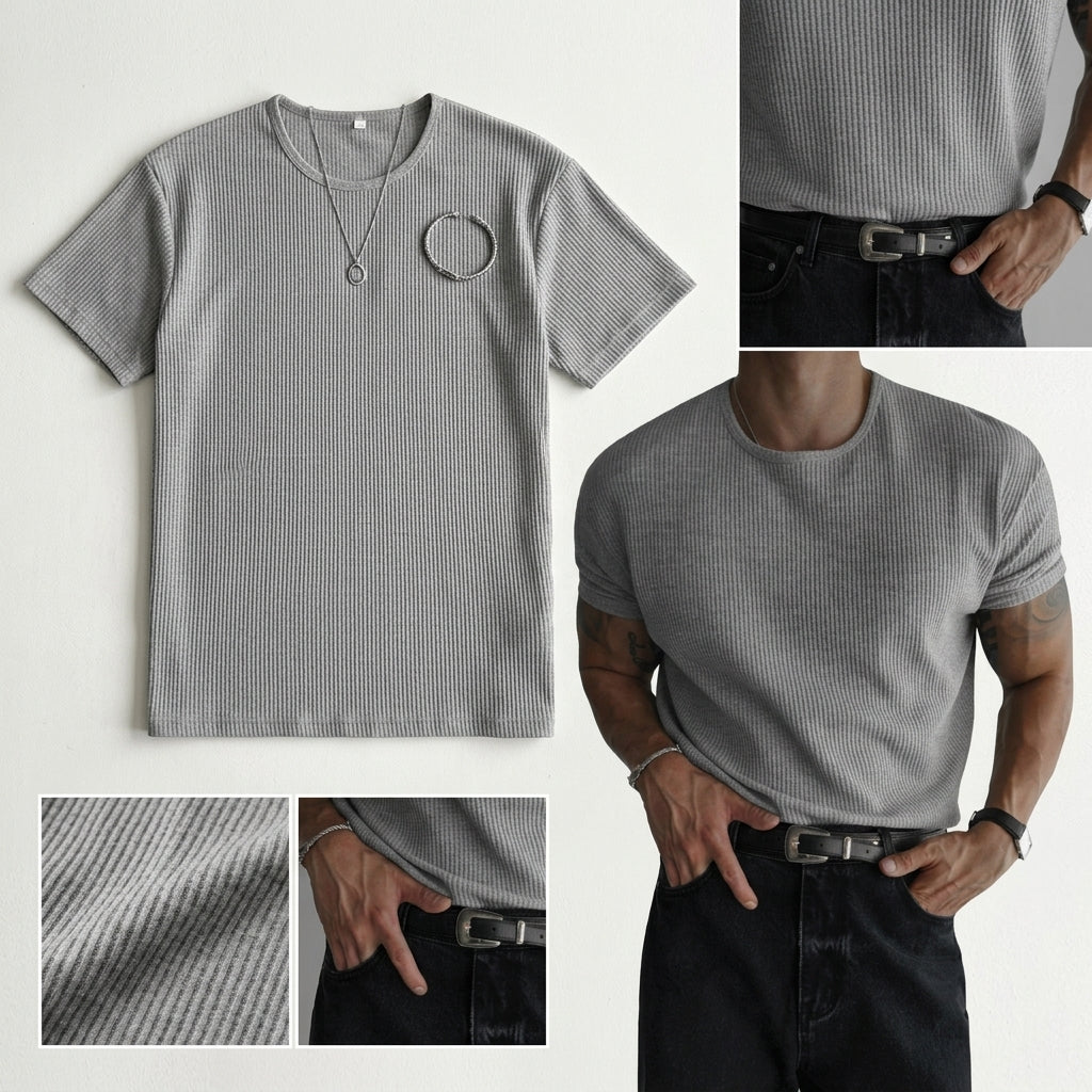 MYQ Men's Waffle Knit Short Sleeve T-Shirt  Drako™️