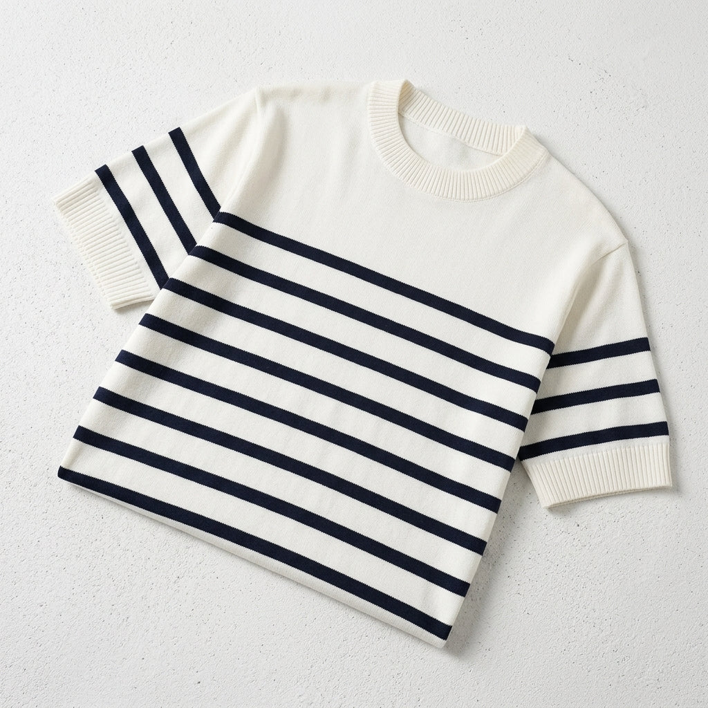 Men's Round Neck Striped Knitted Short Sleeve T-Shirt  Drako™️