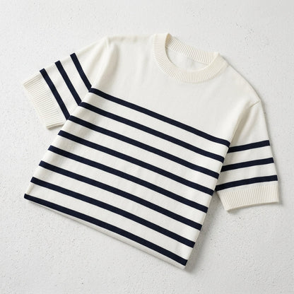Men's Round Neck Striped Knitted Short Sleeve T-Shirt  Drako™️