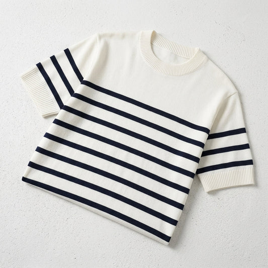 Men's Round Neck Striped Knitted Short Sleeve T-Shirt  Drako™️