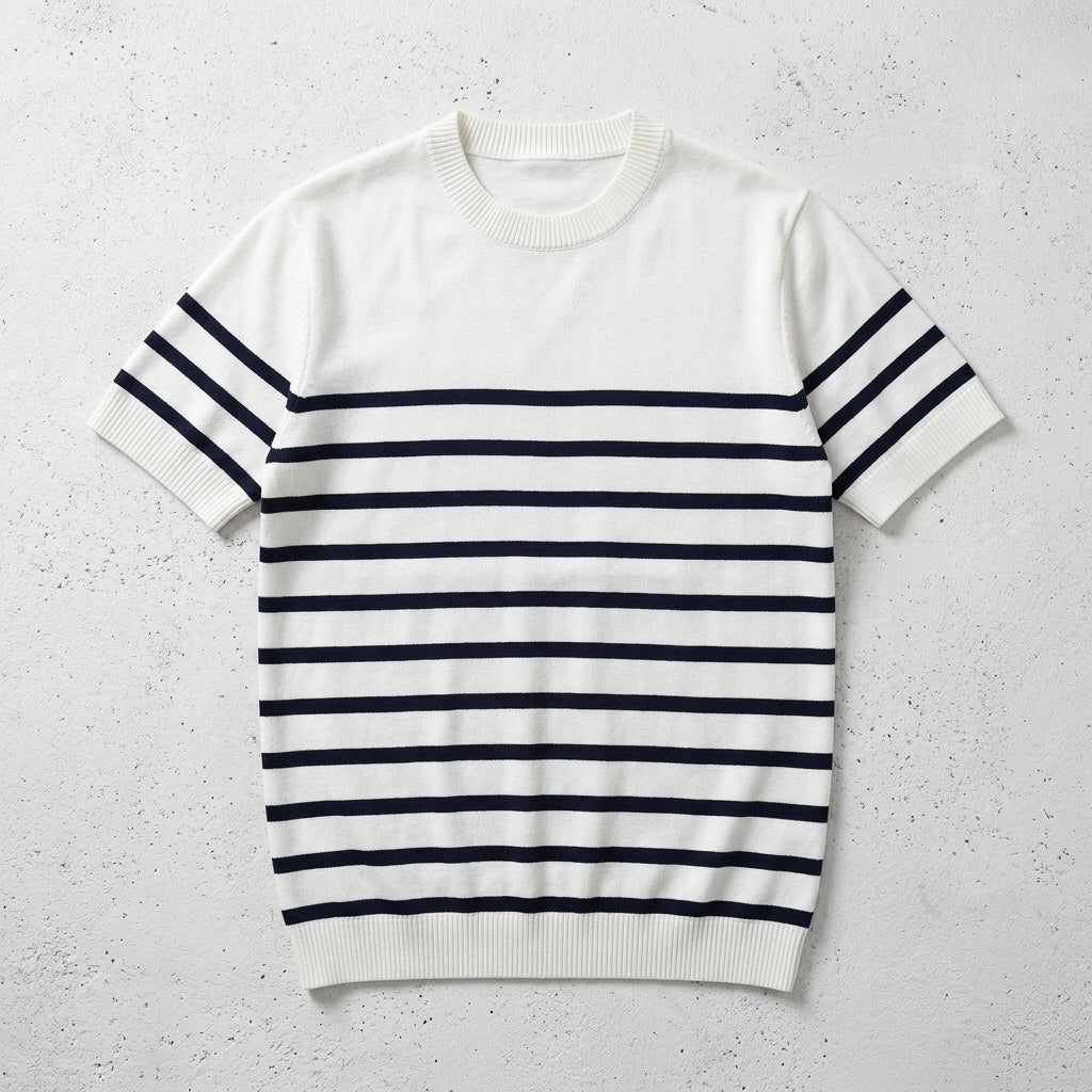 Men's Round Neck Striped Knitted Short Sleeve T-Shirt  Drako™️