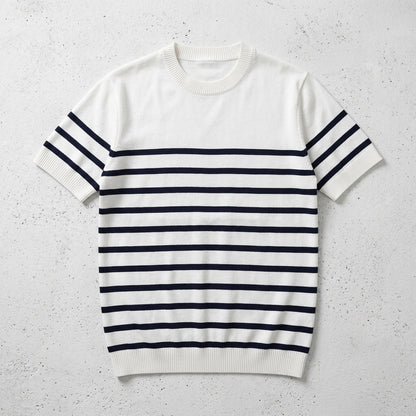 Men's Round Neck Striped Knitted Short Sleeve T-Shirt  Drako™️