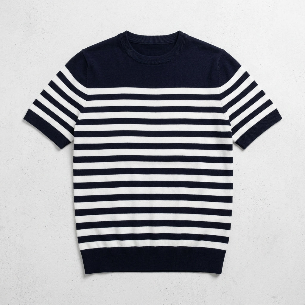 Men's Round Neck Striped Knitted Short Sleeve T-Shirt  Drako™️