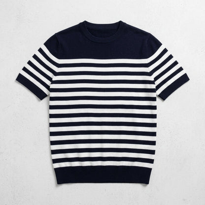Men's Round Neck Striped Knitted Short Sleeve T-Shirt  Drako™️