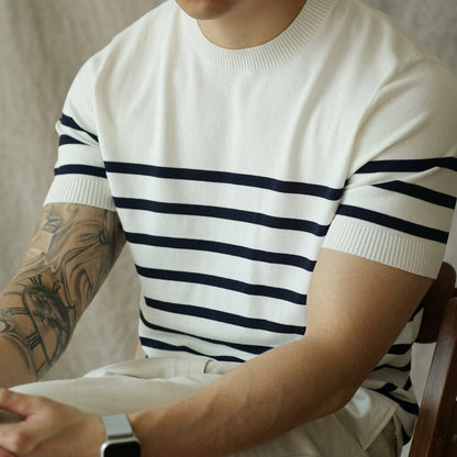 Men's Round Neck Striped Knitted Short Sleeve T-Shirt  Drako™️