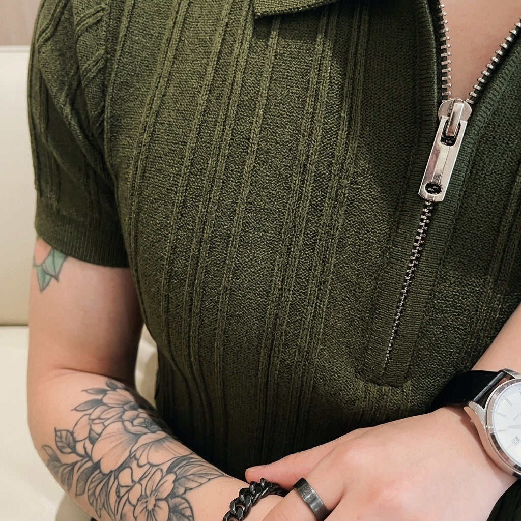 2025 Summer New Zipper Knit Short-Sleeved T-Shirt for Men  Drako™️