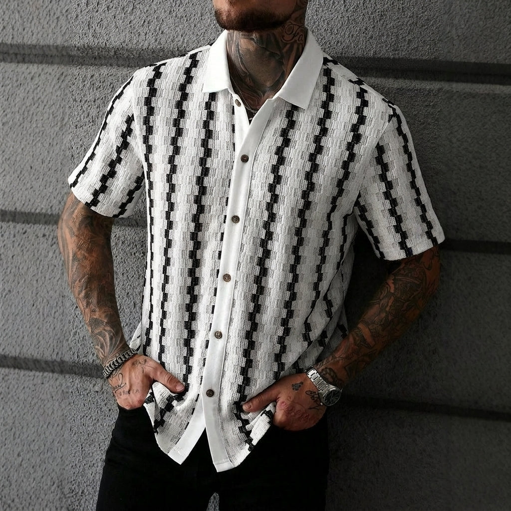 2026 Men's Retro Plaid Knit Short Sleeve Shirt Versatile Casual Top  Drako™️