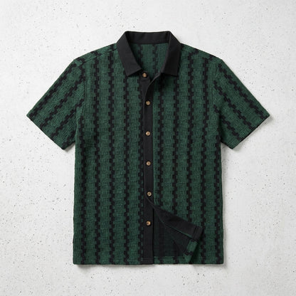 2026 Men's Retro Plaid Knit Short Sleeve Shirt Versatile Casual Top  Drako™️