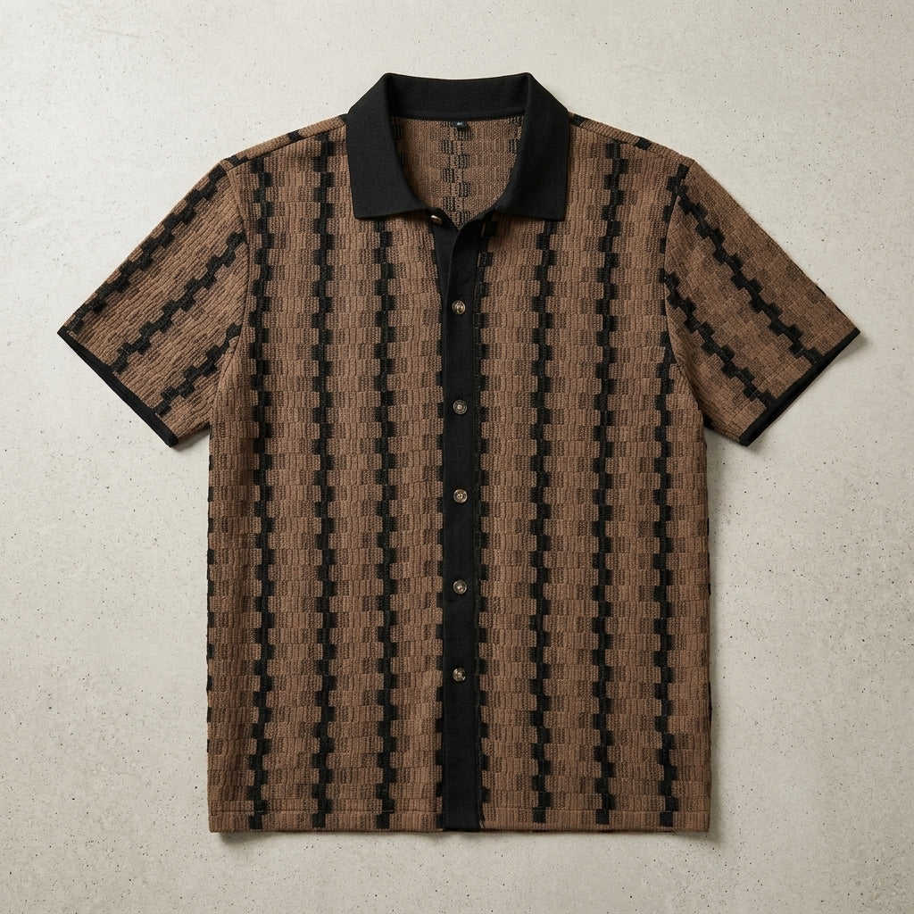 2026 Men's Retro Plaid Knit Short Sleeve Shirt Versatile Casual Top  Drako™️