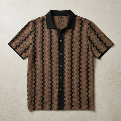 2026 Men's Retro Plaid Knit Short Sleeve Shirt Versatile Casual Top  Drako™️