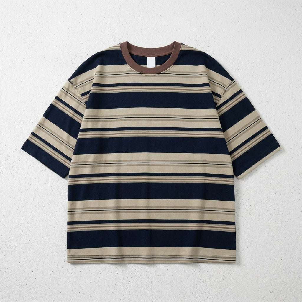 Men's Trendy American Style Color Block Stripe Short Sleeve T-Shirt  Drako™️