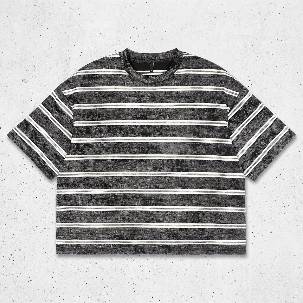 复古水洗条纹圆领短袖T恤  Drako™️