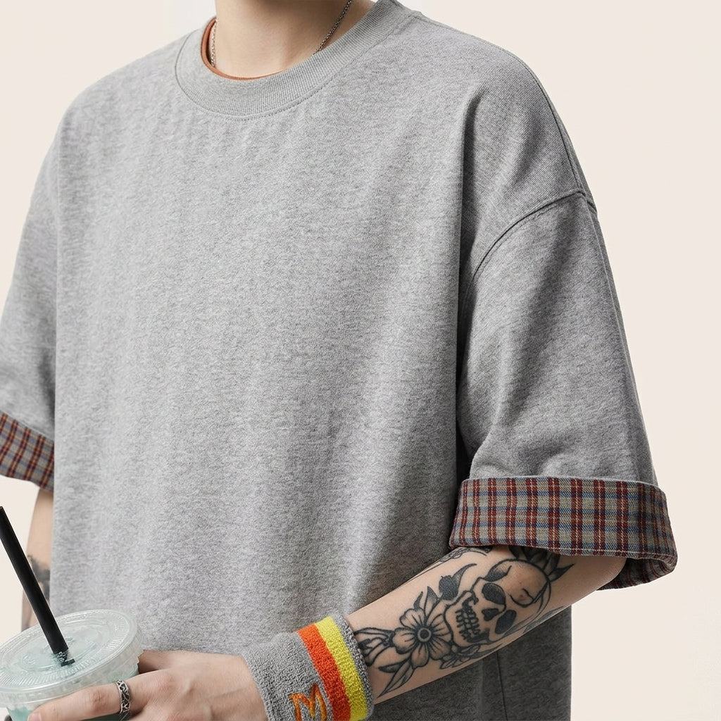 男士美式格纹翻边短袖T恤  Drako™️