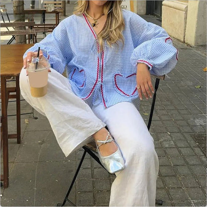Gingham Heart Blouse  Drako™️